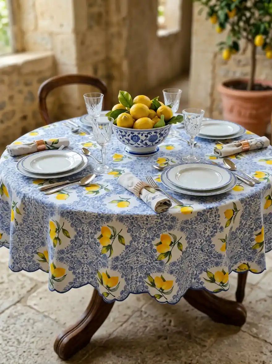 mantel limón mediterráneo azul
