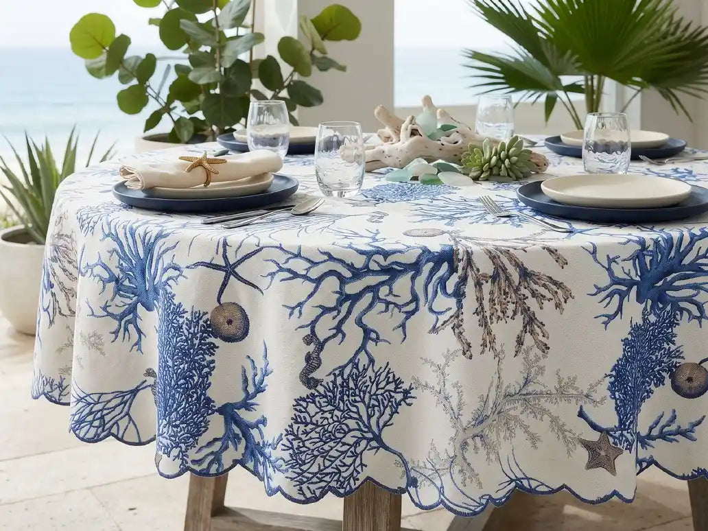 mantel coral caracol azul