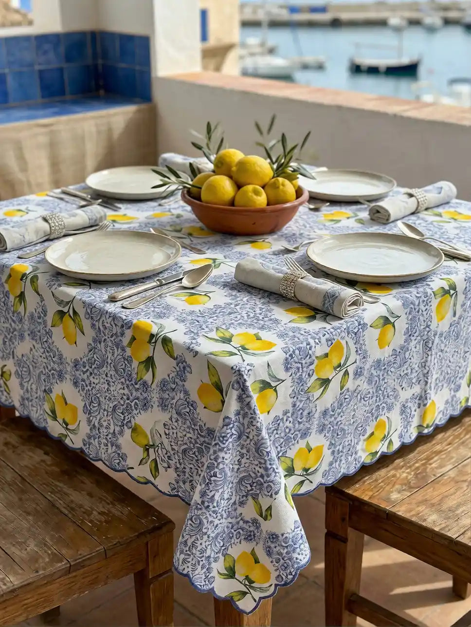 mantel limón mediterráneo azul