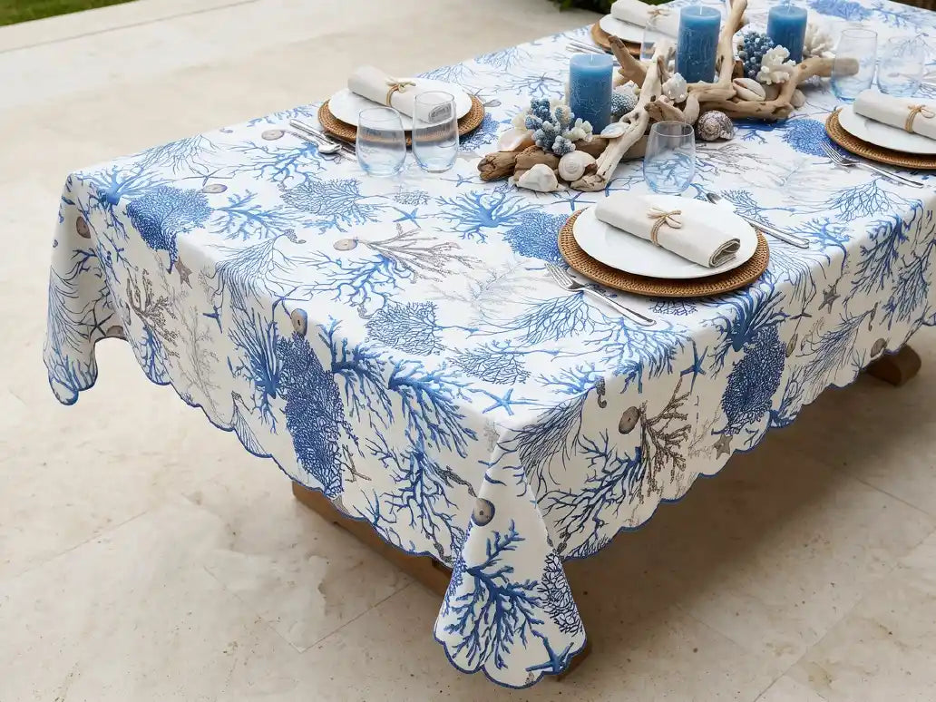 mantel coral caracol azul